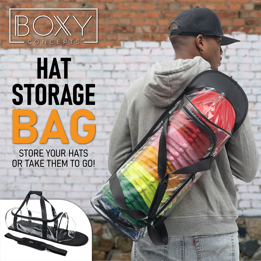 Boxy Concepts Hat Storage Bag - Holds 24 Hats - Transparent Baseball Hat Organizer for Baseball Caps - Hat Rack System for Hat Display - Travel Hat Holder
